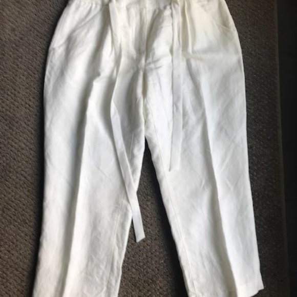 Cream Linen Cropped Tie front pants from Dex - Picture 1 of 3